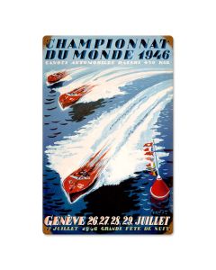 World Champion Boating, Sports and Recreation, Vintage Metal Sign, 12 X 18 Inches