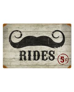 Mustache Rides, Humor, Vintage Metal Sign, 18 X 12 Inches