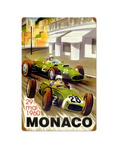 Monaco Races, Automotive, Vintage Metal Sign, 16 X 24 Inches