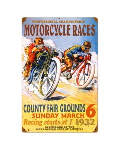 Pro Motorcycle Races, Motorcycle, Vintage Metal Sign, 16 X 24 Inches