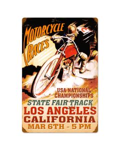 LA Motorcycle Races, Motorcycle, Vintage Metal Sign, 16 X 24 Inches