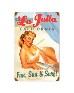 La Jolla Pinup, Pinup Girls, Vintage Metal Sign, 12 X 18 Inches