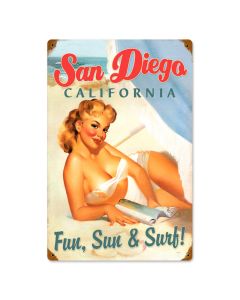 San Diego Pinup, Pinup Girls, Vintage Metal Sign, 12 X 18 Inches