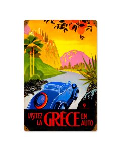 Greece Auto Travel, Foreign Language, Vintage Metal Sign, 12 X 18 Inches