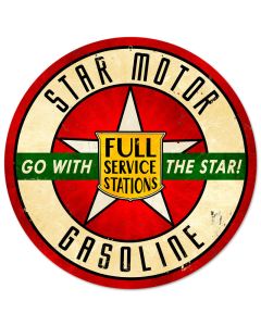 Star Motor Gasoline, Automotive, Round Metal Sign, 14 X 14 Inches