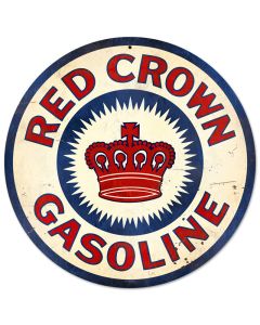 Red Crown Gasoline, Automotive, Round Metal Sign, 14 X 14 Inches