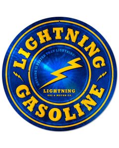 Lightning Gasoline, Automotive, Round Metal Sign, 14 X 14 Inches