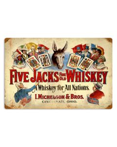Five Jacks Whiskey, Food and Drink, Vintage Metal Sign, 18 X 12 Inches