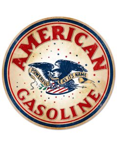 American Gasoline, Automotive, Round Metal Sign, 14 X 14 Inches