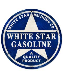 White Star Gasoline, Automotive, Round Metal Sign, 14 X 14 Inches
