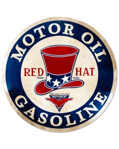 Red Hat Gasoline, Automotive, Round Metal Sign, 14 X 14 Inches
