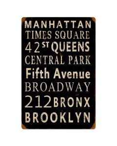 New York Streets, Street Signs, Vintage Metal Sign, 16 X 24 Inches