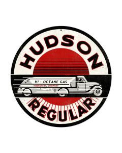Hudson Gasoline, Automotive, Round Metal Sign, 14 X 14 Inches