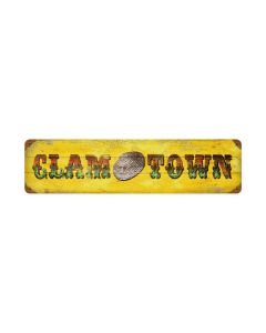 Clam Town, Humor, Vintage Metal Sign, 20 X 5 Inches