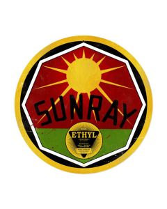 Sun Ray Gasoline, Automotive, Round Metal Sign, 14 X 14 Inches