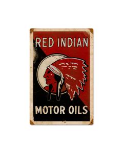 Red Indian Oil, Automotive, Vintage Metal Sign, 12 X 18 Inches