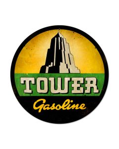 Tower Gasoline, Automotive, Round Metal Sign, 14 X 14 Inches