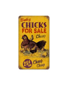 Chicks for Sale, Home and Garden, Vintage Metal Sign, 8 X 14 Inches