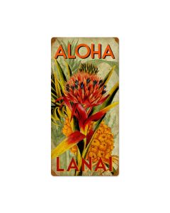 Aloha Pineapple, Home and Garden, Vintage Metal Sign, 12 X 24 Inches