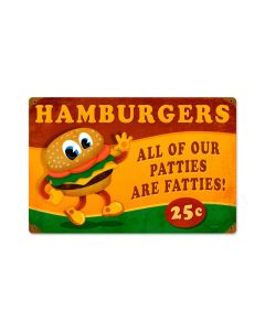 Hamburger Fatties, Food and Drink, Vintage Metal Sign, 18 X 12 Inches