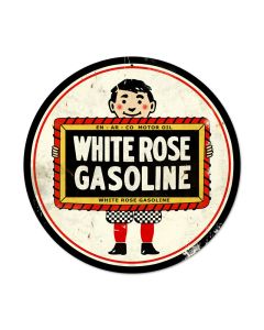 White Rose, Automotive, Round Metal Sign, 14 X 14 Inches