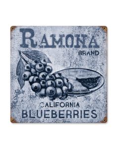 Ramona Blueberries, Food and Drink, Vintage Metal Sign, 12 X 12 Inches