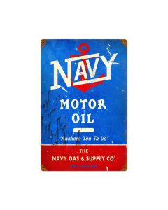 Navy Motor Oil, Automotive, Vintage Metal Sign, 12 X 18 Inches
