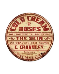 Cold Cream Roses, Home and Garden, Round Metal Sign, 14 X 14 Inches