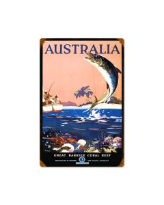 Australian Fishing, Travel, Vintage Metal Sign, 12 X 18 Inches