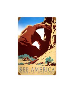 See America, Travel, Vintage Metal Sign, 12 X 18 Inches