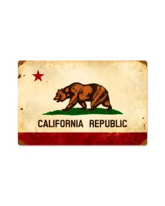 California Flag, Home and Garden, Vintage Metal Sign, 18 X 12 Inches
