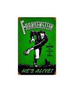 Frankenstein Alive, Humor, Vintage Metal Sign, 12 X 18 Inches