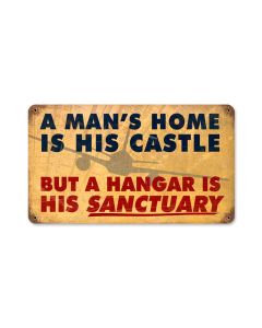 Mans Home Hangar, Aviation, Vintage Metal Sign, 14 X 8 Inches