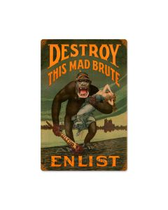 Destroy Mad Brute, Allied Military, Vintage Metal Sign, 12 X 18 Inches