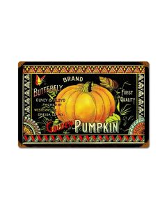 Halloween Golden Pumpkin, Home and Garden, Vintage Metal Sign, 18 X 12 Inches