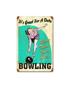 Great for Date Bowling, Sports and Recreation, Vintage Metal Sign, 12 X 18 Inches