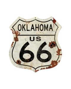 Oklahoma US 66 Shield Vintage Plasma, Automotive, Shield Metal Sign, 15 X 15 Inches
