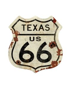 Texas US 66 Shield Vintage Plasma, Automotive, Shield Metal Sign, 15 X 15 Inches