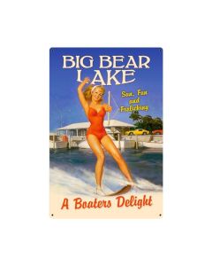 Frolicking Big Bear Lake, Pinup Girls, Metal Sign, 12 X 18 Inches