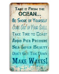 Oceanic Advice Small, Ocean and Nautical, SATIN METAL SIGN , 8 X 14 Inches