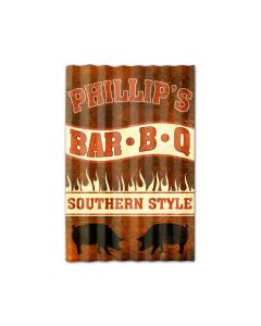 Phillipƒ??s BBQ Corrugated, Food and Drink, Corrugated Rustic Barn Wood Sign, 16 X 24 Inches