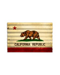 California Flag Corrugated, Home and Garden, Corrugated Rustic Barn Wood Sign, 24 X 16 Inches