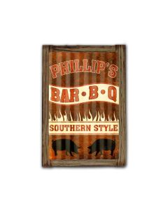 Phillip\'s BBQ Corrugated Framed, Food and Drink, Corrugated Rustic Barn Wood Sign, 16 X 24 Inches