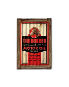 Throbred Motor Oil Corrugated Framed, Automotive, Corrugated Rustic Barn Wood Sign, 16 X 24 Inches
