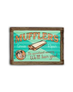 Muffler Service Corrugated Framed, Automotive, Corrugated Rustic Barn Wood Sign, 24 X 16 Inches