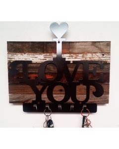 I Love You Key Holder With Wood Backer, Home and Garden, Plasma with wood backer, 16 X 12 Inches