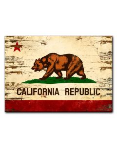 WOOD PRINT CALIFORNIA FLAG, Category/Home and Garden, WOOD PRINT, 20 X 14 Inches