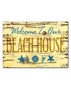 WOOD PRINT BEACH HOUSE SIGN, Category/Home and Garden, WOOD PRINT, 20 X 14 Inches