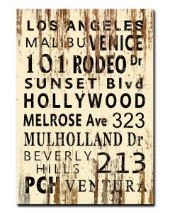 WOOD PRINT LOS ANGELES TOWN NAMES, Category/Home and Garden, WOOD PRINT, 14 X 20 Inches