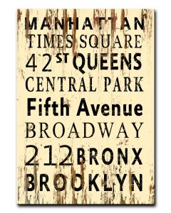 WOOD PRINT NEW YORK STREET NAMES , Category/Home and Garden, WOOD PRINT, 14 X 20 Inches